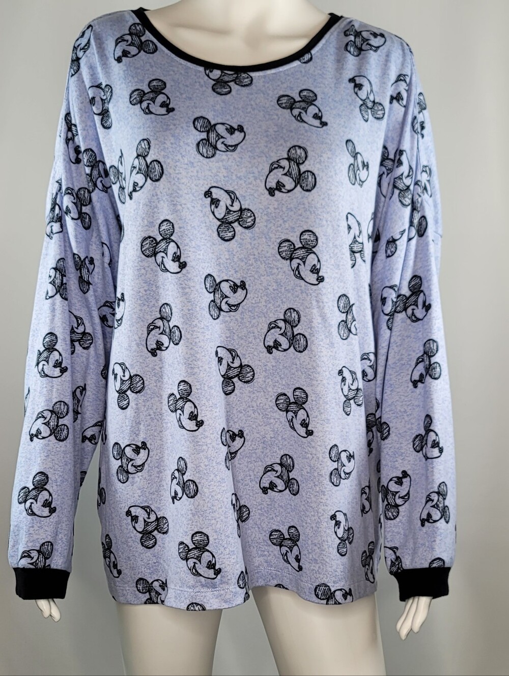 Disney Heathered Blue Long Sleeve Mickey Sketch Lounge Top